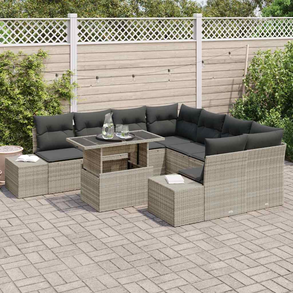 Garten-Sofa-Set mit Kissen 9 pcs Hellgrau 100 x 55 x 73 cm