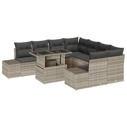 Garten-Sofa-Set mit Kissen 9 pcs Hellgrau 100 x 55 x 73 cm