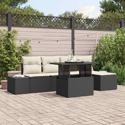 Garten-Sofa-Set mit Kissen 6 pcs Schwarz und Creme
