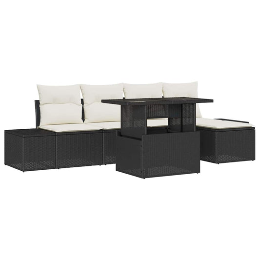 Garten-Sofa-Set mit Kissen 6 pcs Schwarz und Creme