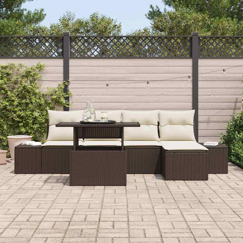 Garten-Sofa-Set mit Kissen 6 pcs Braun und Creme