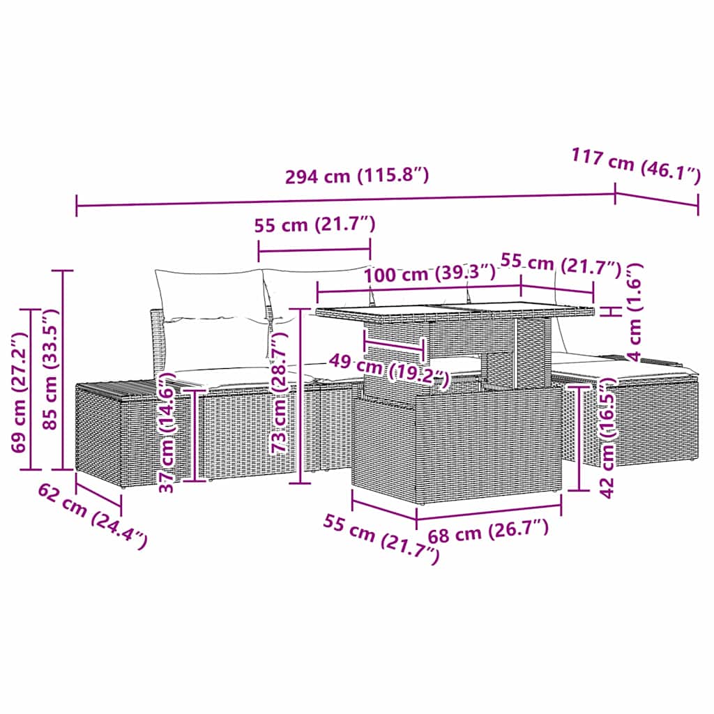 Garten-Sofa-Set mit Kissen 6 pcs Hellgrau