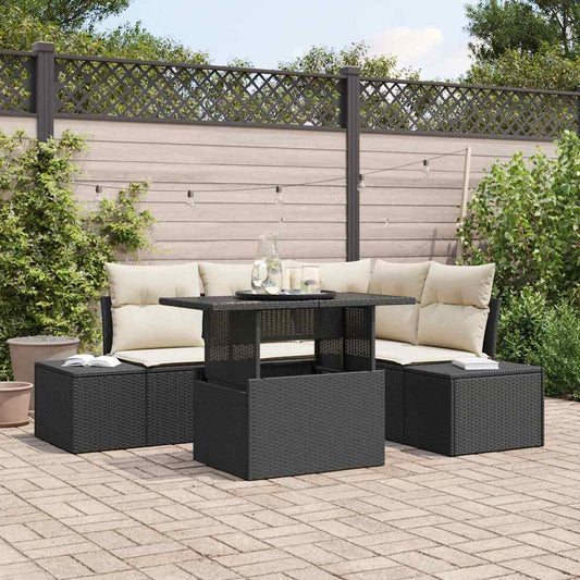 Garten-Sofa-Set 5 pcs Schwarz und Creme 100 x 55 x 73 cm