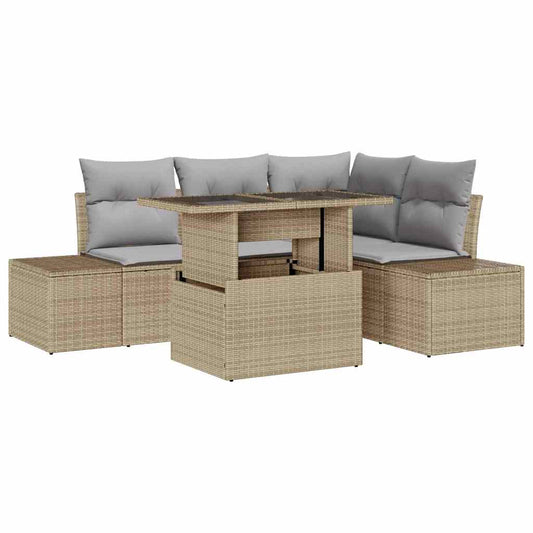 Garten-Sofa-Set 5 pcs Beige und Hellgrau 100 x 55 x 73 cm