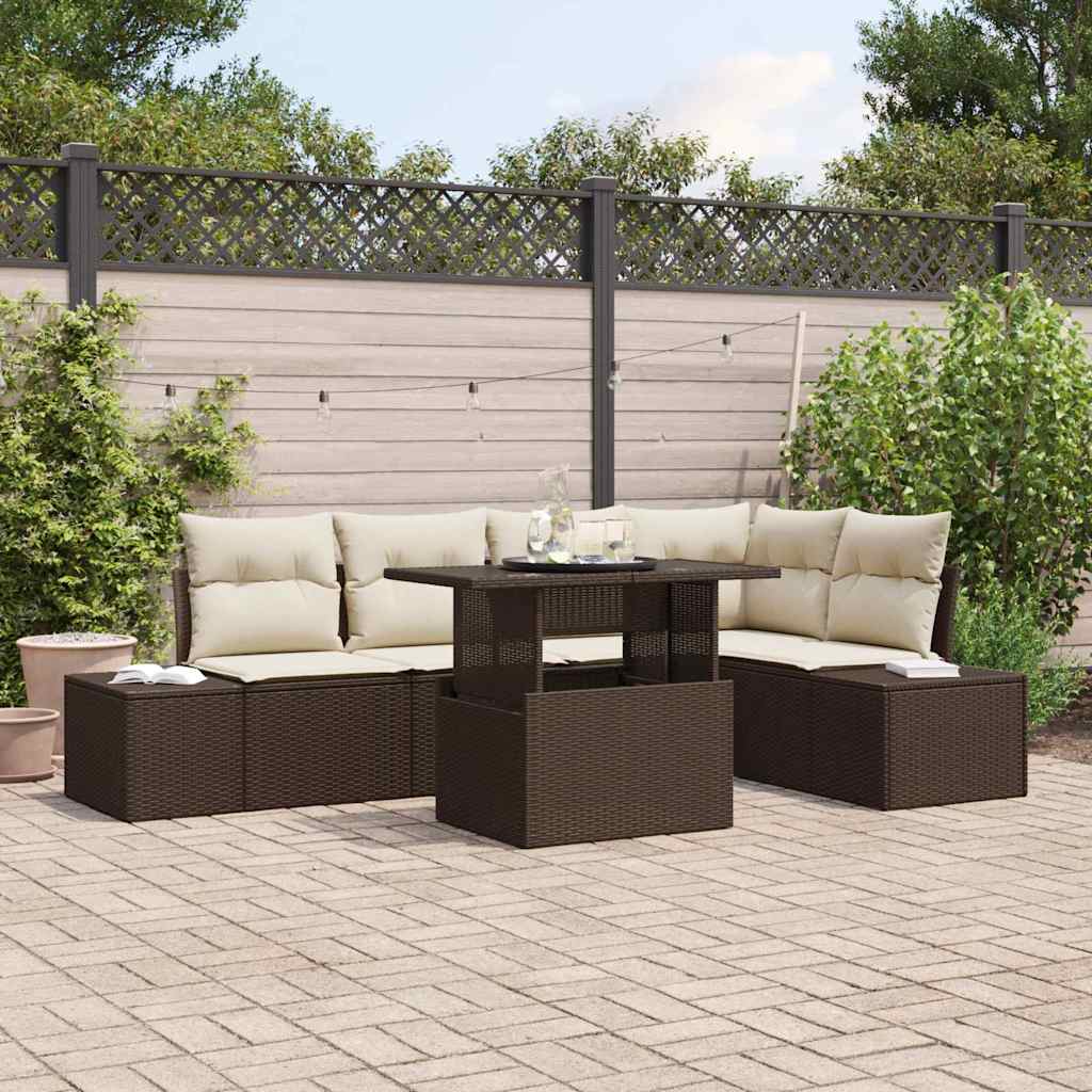 Garten-Sofa-Set mit Kissen 6 pcs Braun Poly Rattan