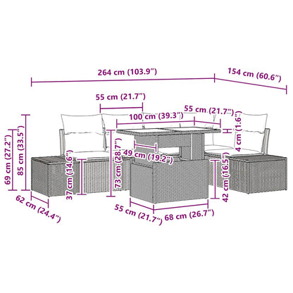 Garten-Sofa-Set mit Kissen 6 pcs Braun Poly Rattan