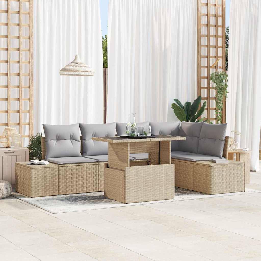 Garten-Sofa-Set mit Kissen 6 pcs Beige Poly Rattan