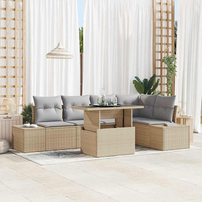 Garten-Sofa-Set mit Kissen 6 pcs Beige Poly Rattan