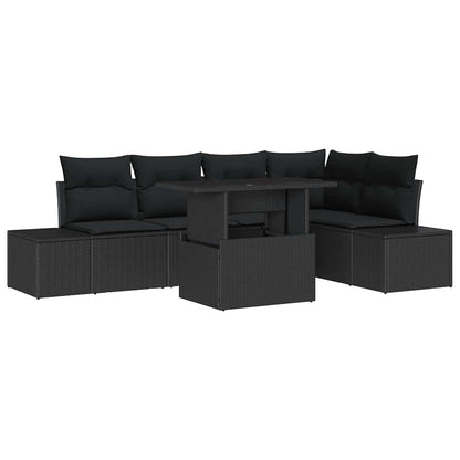 Garten-Sofa-Set mit Kissen 6 pcs Schwarz Poly Rattan