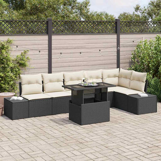 Garten-Sofa-Set 7 pcs Schwarz und Creme 100 x 55 x 73 cm