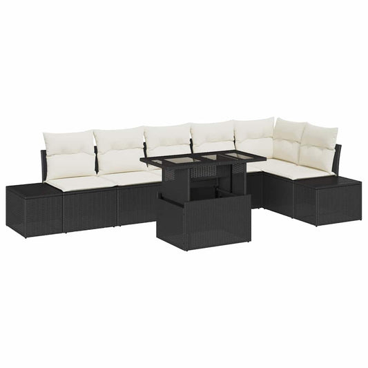Garten-Sofa-Set 7 pcs Schwarz und Creme 100 x 55 x 73 cm