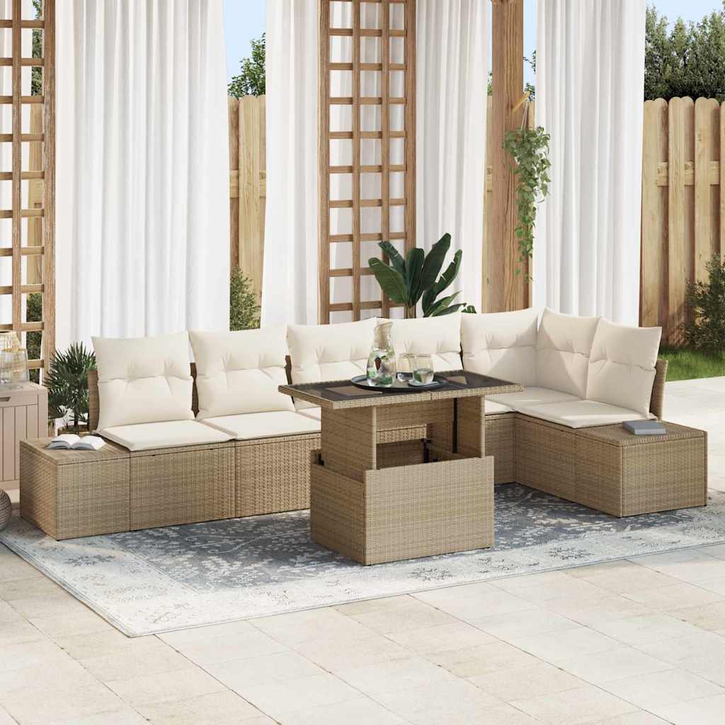 Garten-Sofa-Set 7 pcs Beige und Creme 100 x 55 x 73 cm
