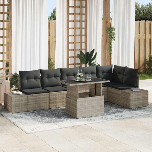 Garten-Sofa-Set mit Kissen 7 pcs Hellgrau 100 x 55 x 73 cm