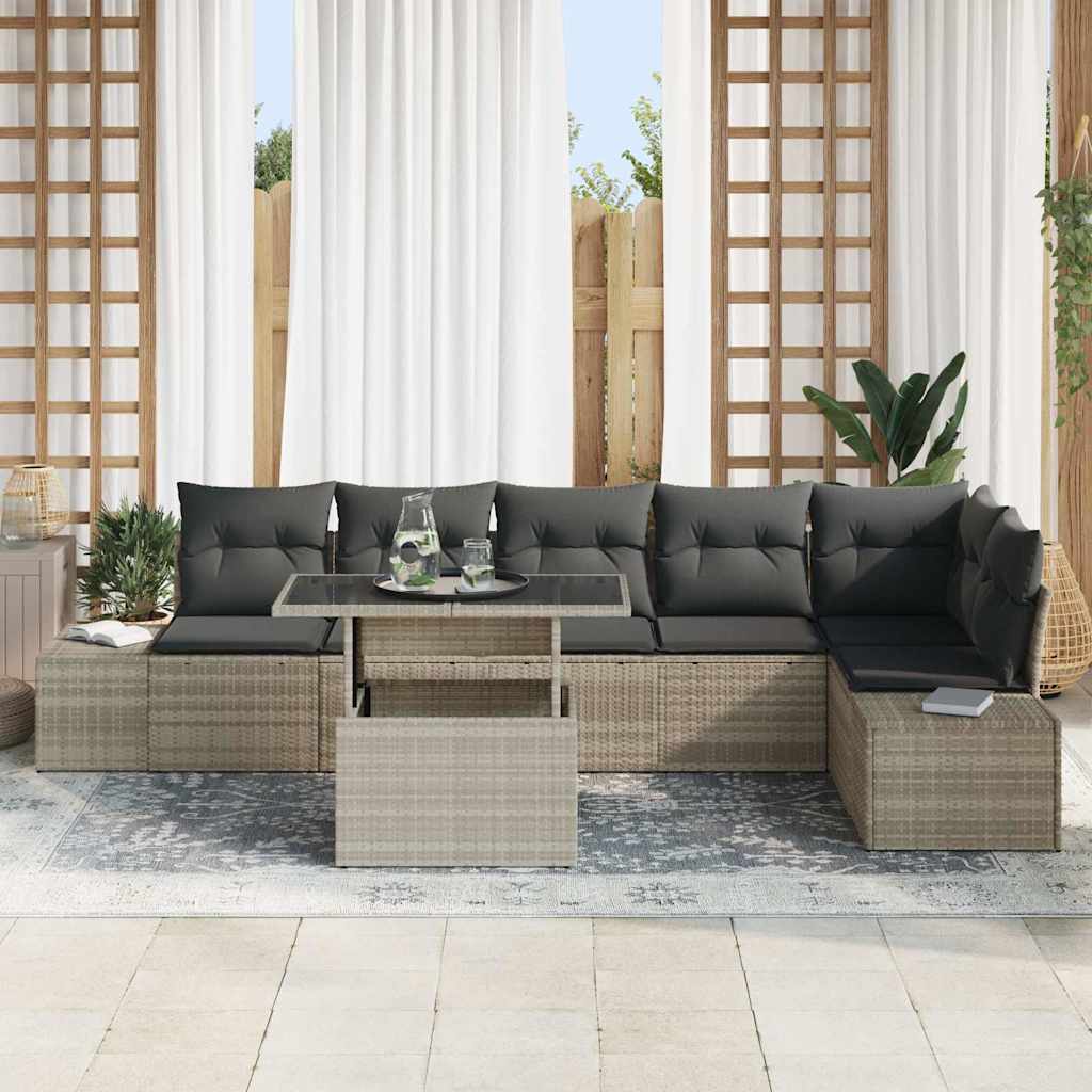 Garten-Sofa-Set mit Kissen 7 pcs Hellgrau 100 x 55 x 73 cm