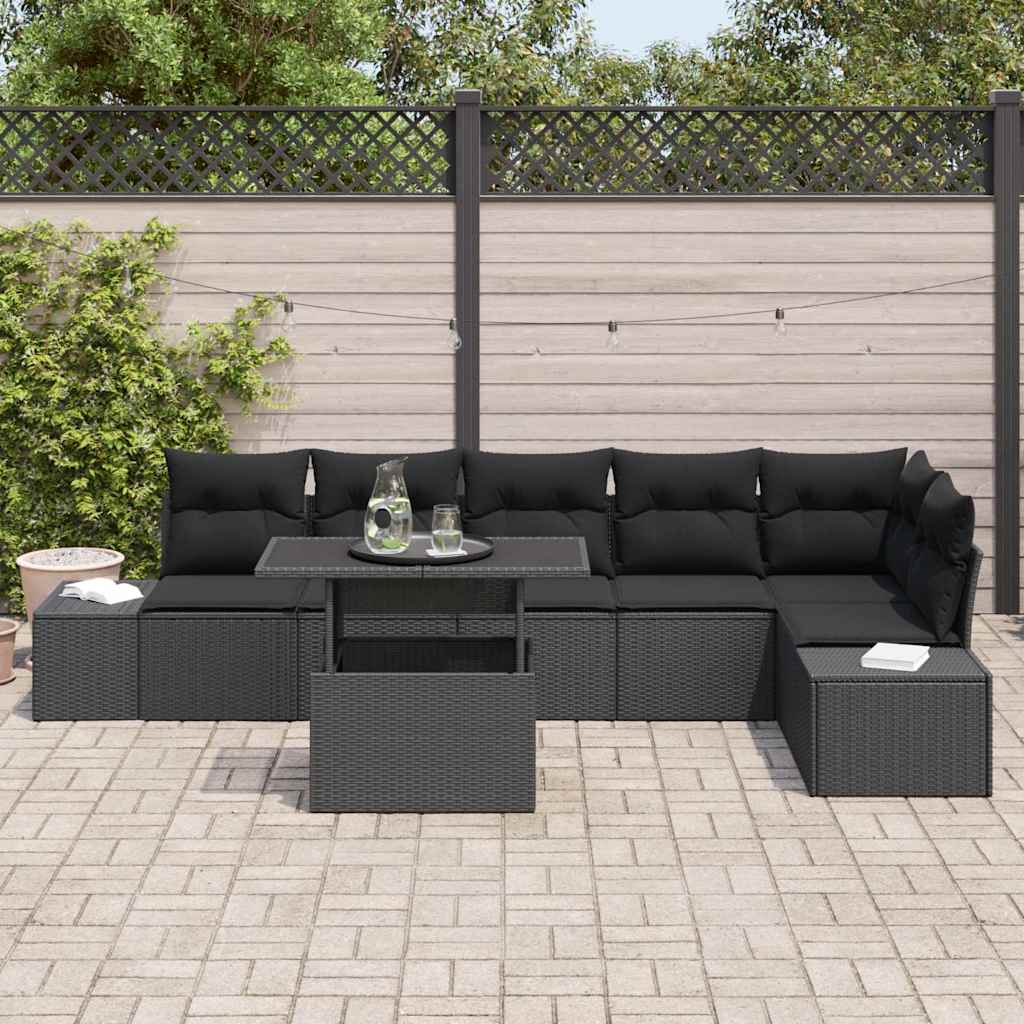 Garten-Sofa-Set mit Kissen 7 pcs Schwarz 100 x 55 x 73 cm