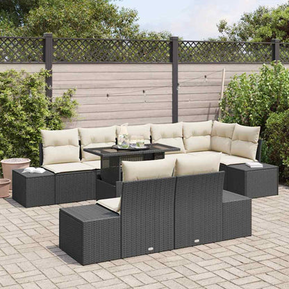 Garten-Sofa-Set 9 pcs Schwarz und Creme 100 x 55 x 73 cm