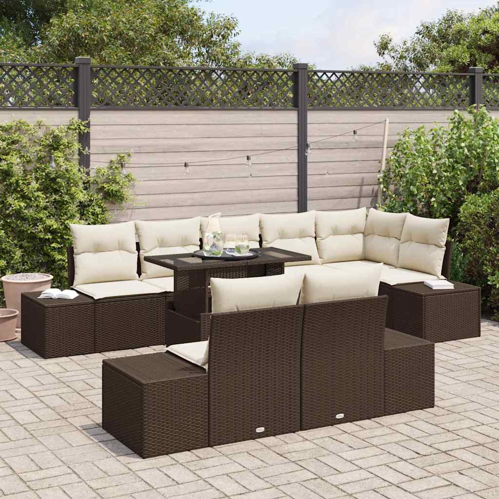 Garten-Sofa-Set 9 pcs Braun und Creme 100 x 55 x 73 cm
