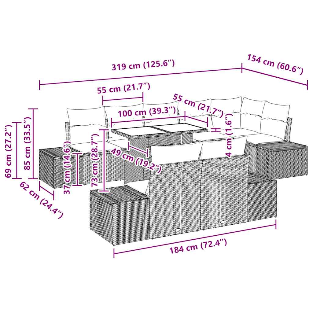 Garten-Sofa-Set 9 pcs Braun und Creme 100 x 55 x 73 cm