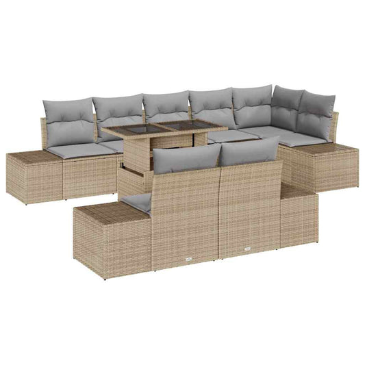 Garten-Sofa-Set 9 pcs Beige und Hellgrau 100 x 55 x 73 cm