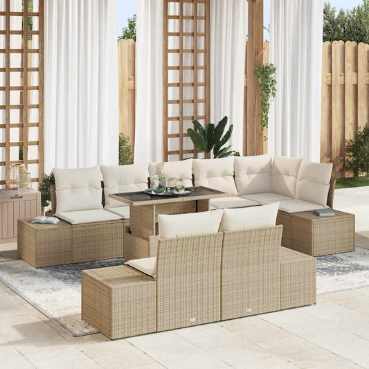 Garten-Sofa-Set 9 pcs Beige und Creme 100 x 55 x 73 cm