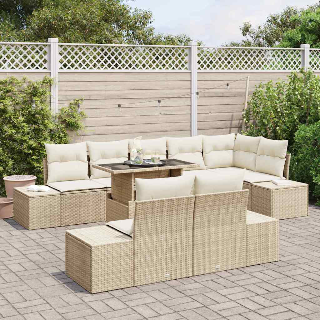 Garten-Sofa-Set 9 pcs Beige und Creme 100 x 55 x 73 cm