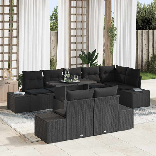 Garten-Sofa-Set mit Kissen 9 pcs Schwarz 100 x 55 x 73 cm