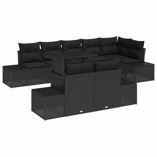 Garten-Sofa-Set mit Kissen 9 pcs Schwarz 100 x 55 x 73 cm