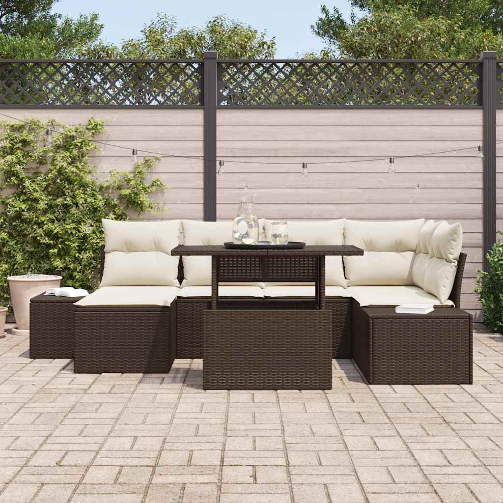Garten-Sofa-Set mit Kissen 7 pcs Braun und Creme