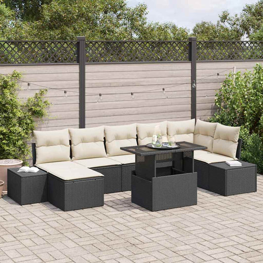 Garten-Sofa-Set mit Kissen 8 pcs Schwarz und Creme