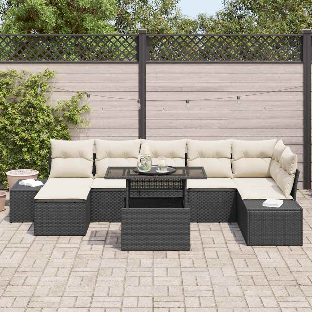 Garten-Sofa-Set mit Kissen 8 pcs Schwarz und Creme