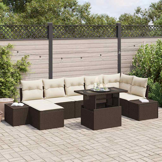 Garten-Sofa-Set mit Kissen 8 pcs Braun und Creme