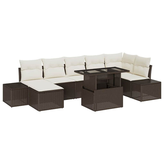 Garten-Sofa-Set mit Kissen 8 pcs Braun und Creme
