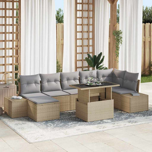 Garten-Sofa-Set mit Kissen 8 pcs Beige und Hellgrau