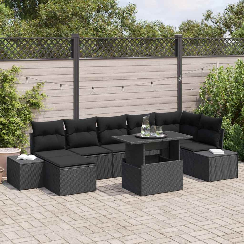 Garten-Sofa-Set mit Kissen 8 pcs Schwarz