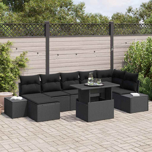 Garten-Sofa-Set mit Kissen 8 pcs Schwarz