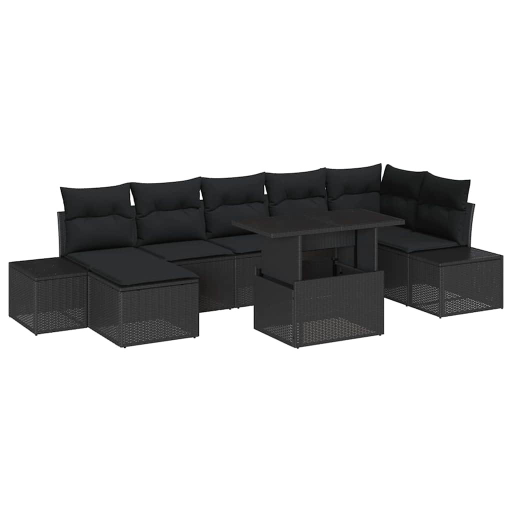 Garten-Sofa-Set mit Kissen 8 pcs Schwarz