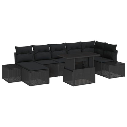 Garten-Sofa-Set mit Kissen 8 pcs Schwarz
