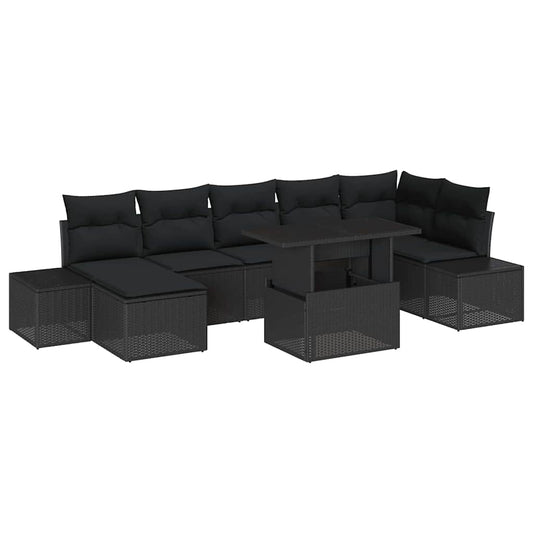 Garten-Sofa-Set mit Kissen 8 pcs Schwarz
