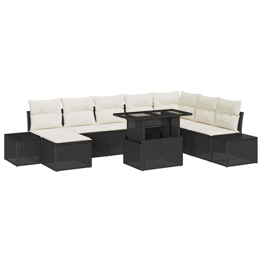 Garten-Sofa-Set mit Kissen 9 pcs Schwarz und Creme