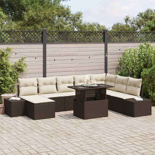 Garten-Sofa-Set mit Kissen 9 pcs Braun und Creme