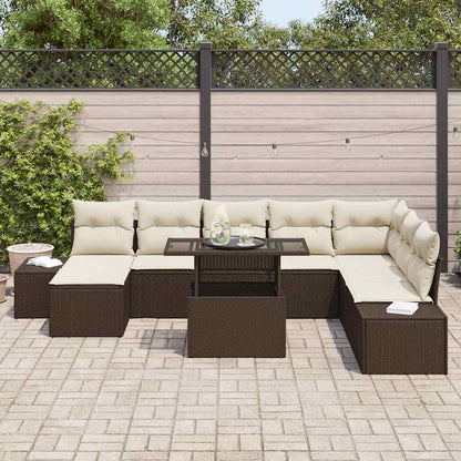 Garten-Sofa-Set mit Kissen 9 pcs Braun und Creme