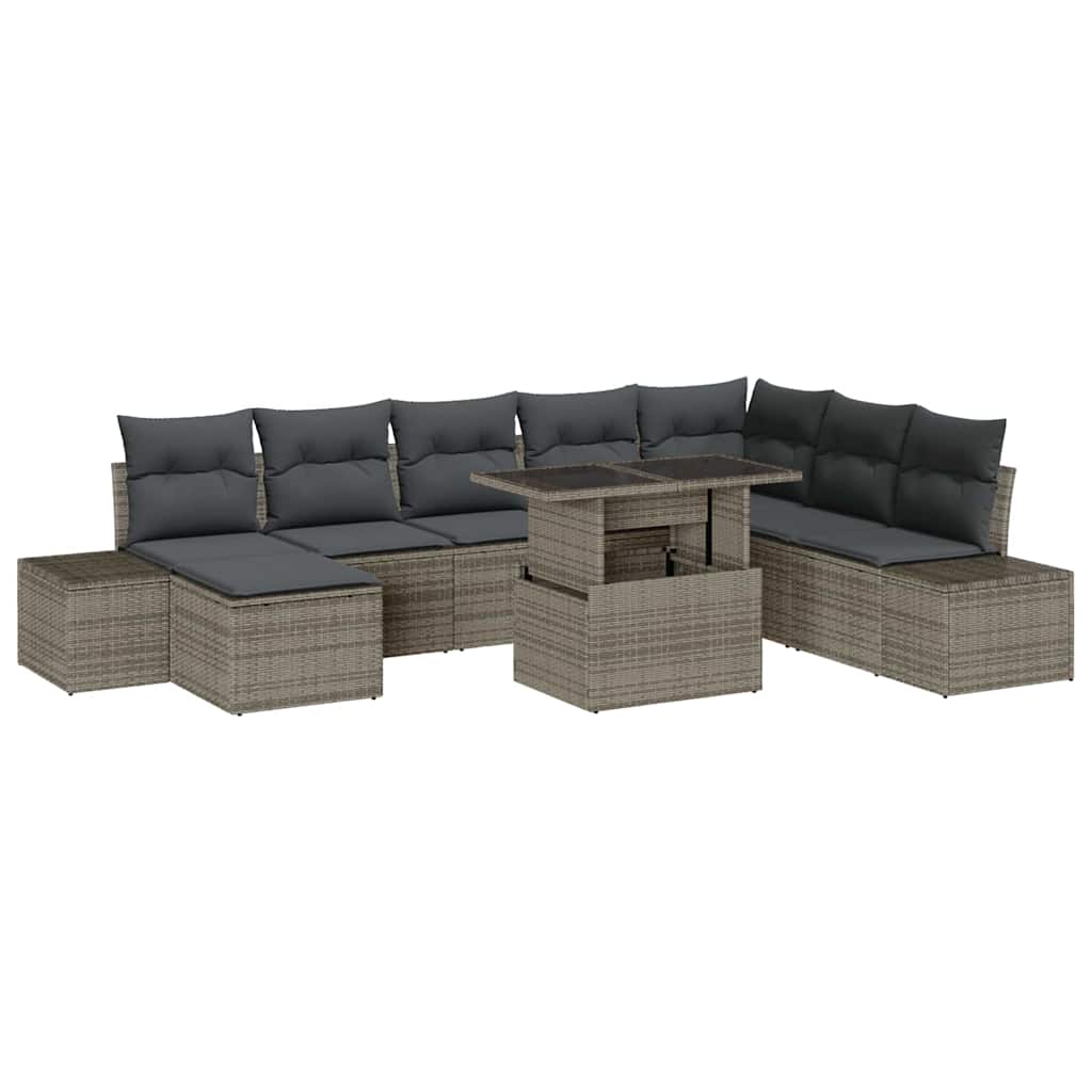 Garten-Sofa-Set mit Kissen 9 pcs Grau