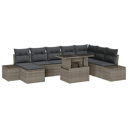 Garten-Sofa-Set mit Kissen 9 pcs Grau