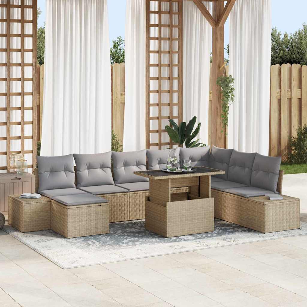 Garten-Sofa-Set mit Kissen 9 pcs Beige und Hellgrau