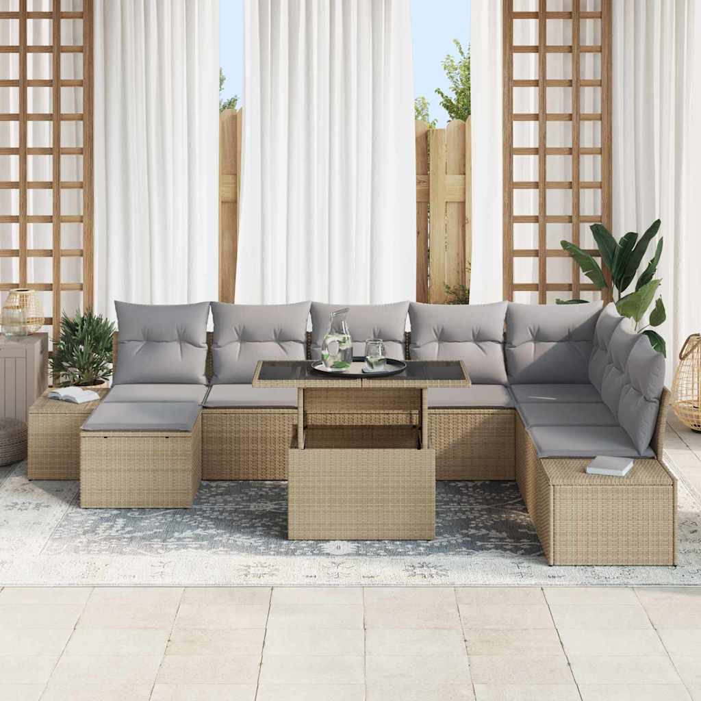 Garten-Sofa-Set mit Kissen 9 pcs Beige und Hellgrau