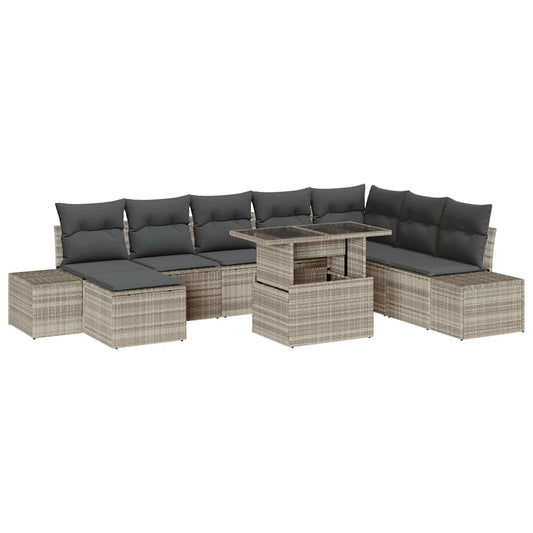Garten-Sofa-Set mit Kissen 9 pcs Hellgrau