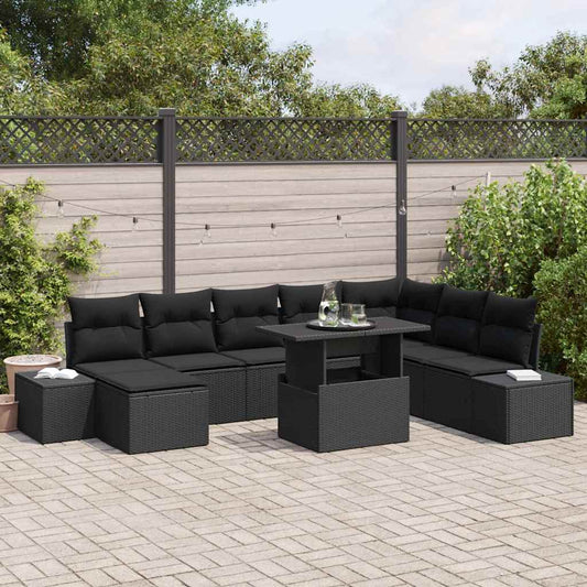 Garten-Sofa-Set mit Kissen 9 pcs Schwarz