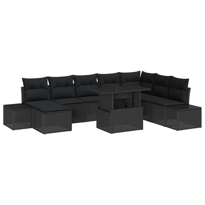 Garten-Sofa-Set mit Kissen 9 pcs Schwarz