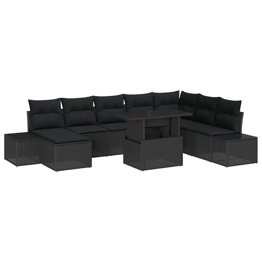 Garten-Sofa-Set mit Kissen 9 pcs Schwarz