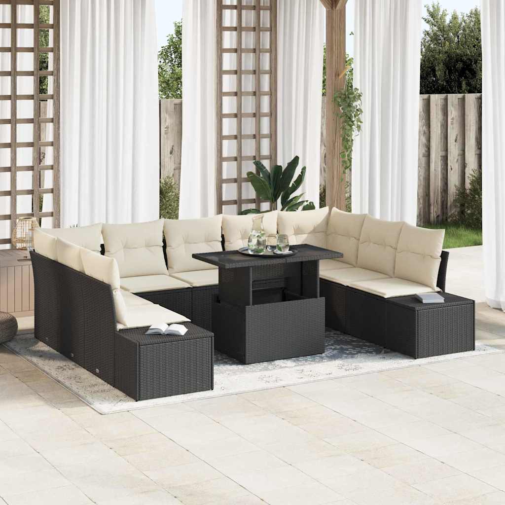 Garten-Sofa-Set 10 pcs Schwarz und Creme 100 x 55 x 73 cm